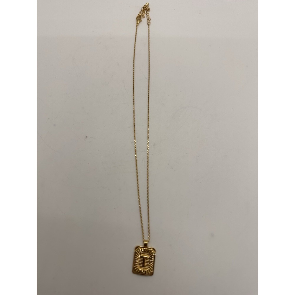 Gold Tone Letter T Pendant Necklace Rectangle Initial Charm Minimalist Jewelry